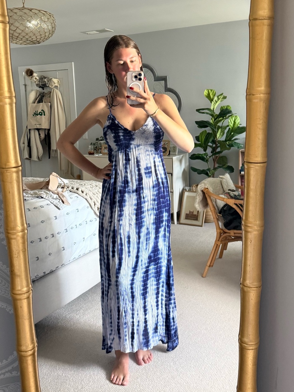 Blue and White Tie-Dye Maxi Dress